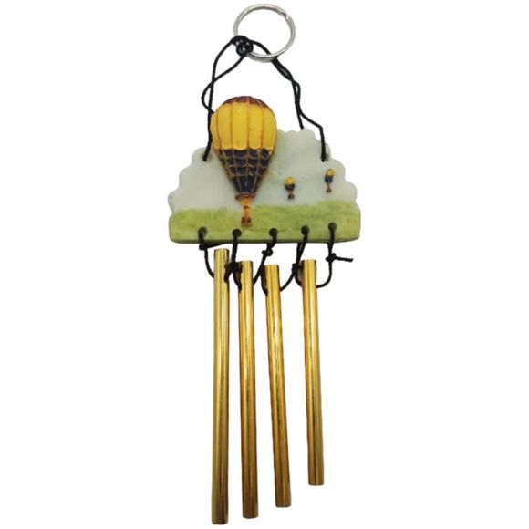 Wind Chimes Resin Yellow Hot Air Balloon Sky Mountains Metal Rod Home Decor - Picture 1 of 5